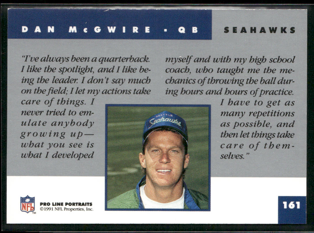 Dan McGwire 1991 Pro Line Portraits #161 RC Seattle Seahawks