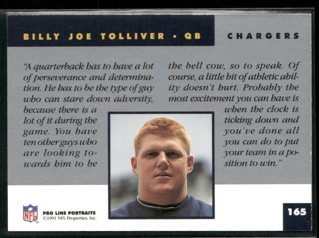Billy Joe Tolliver 1991 Pro Line Portraits #165 San Diego Chargers