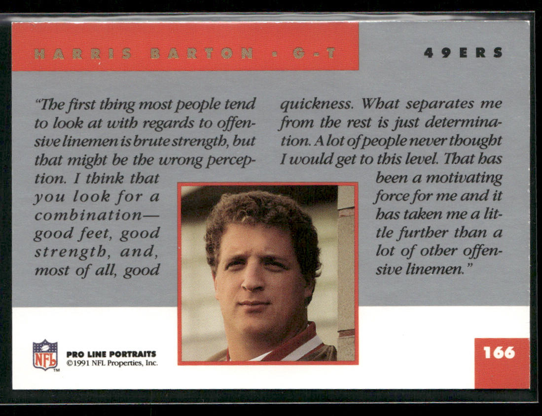 Harris Barton 1991 Pro Line Portraits #166 San Francisco 49ers