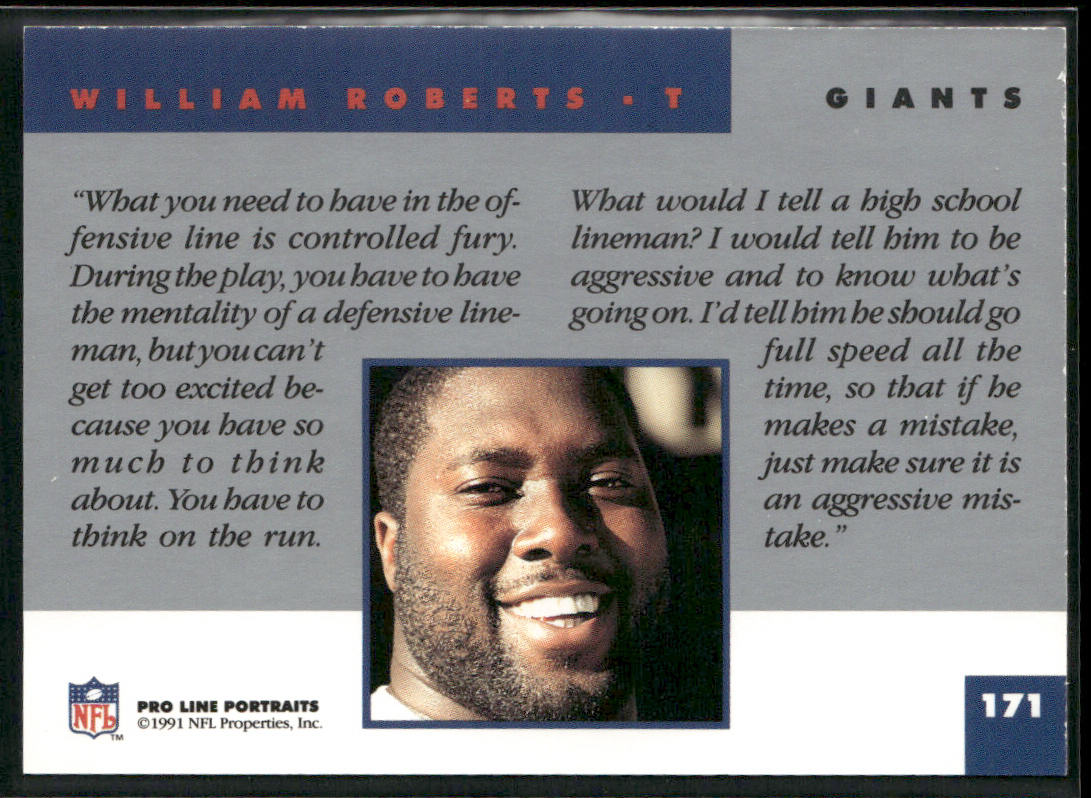 William Roberts 1991 Pro Line Portraits #171 New York Giants