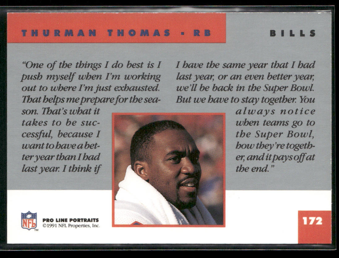 Thurman Thomas 1991 Pro Line Portraits #172 Buffalo Bills