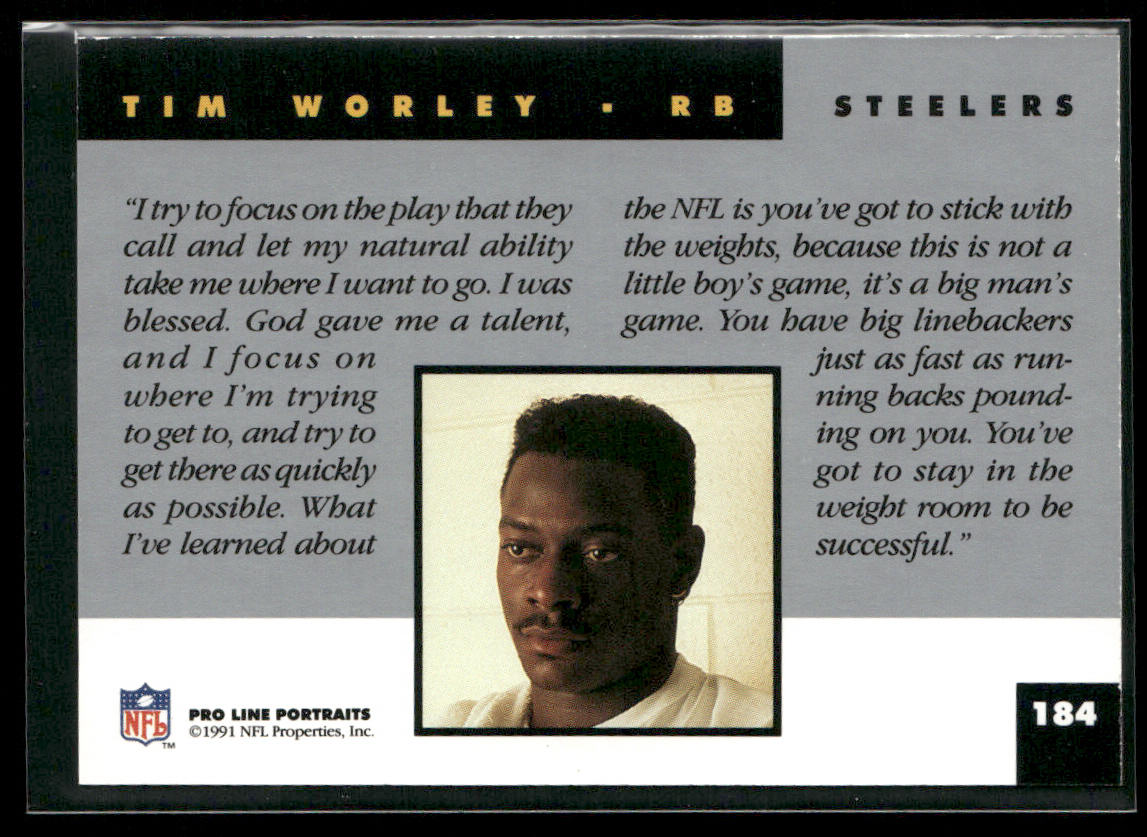 Tim Worley 1991 Pro Line Portraits #184 Pittsburgh Steelers