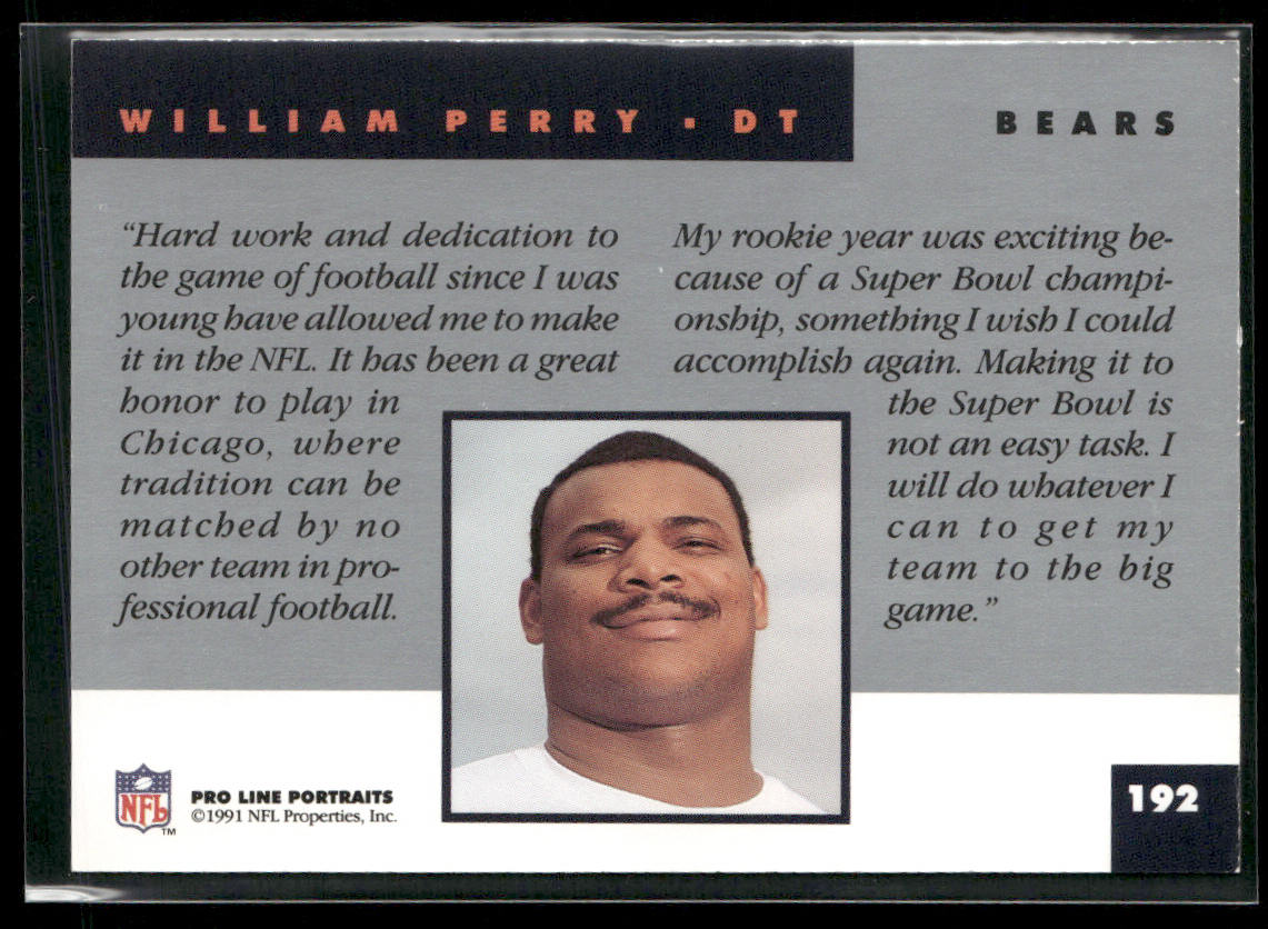 William Perry 1991 Pro Line Portraits #192 Chicago Bears
