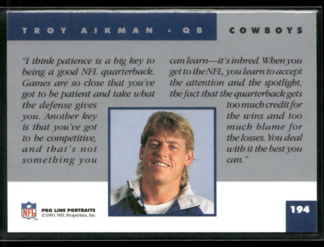 Troy Aikman 1991 Pro Line Portraits #194 Dallas Cowboys