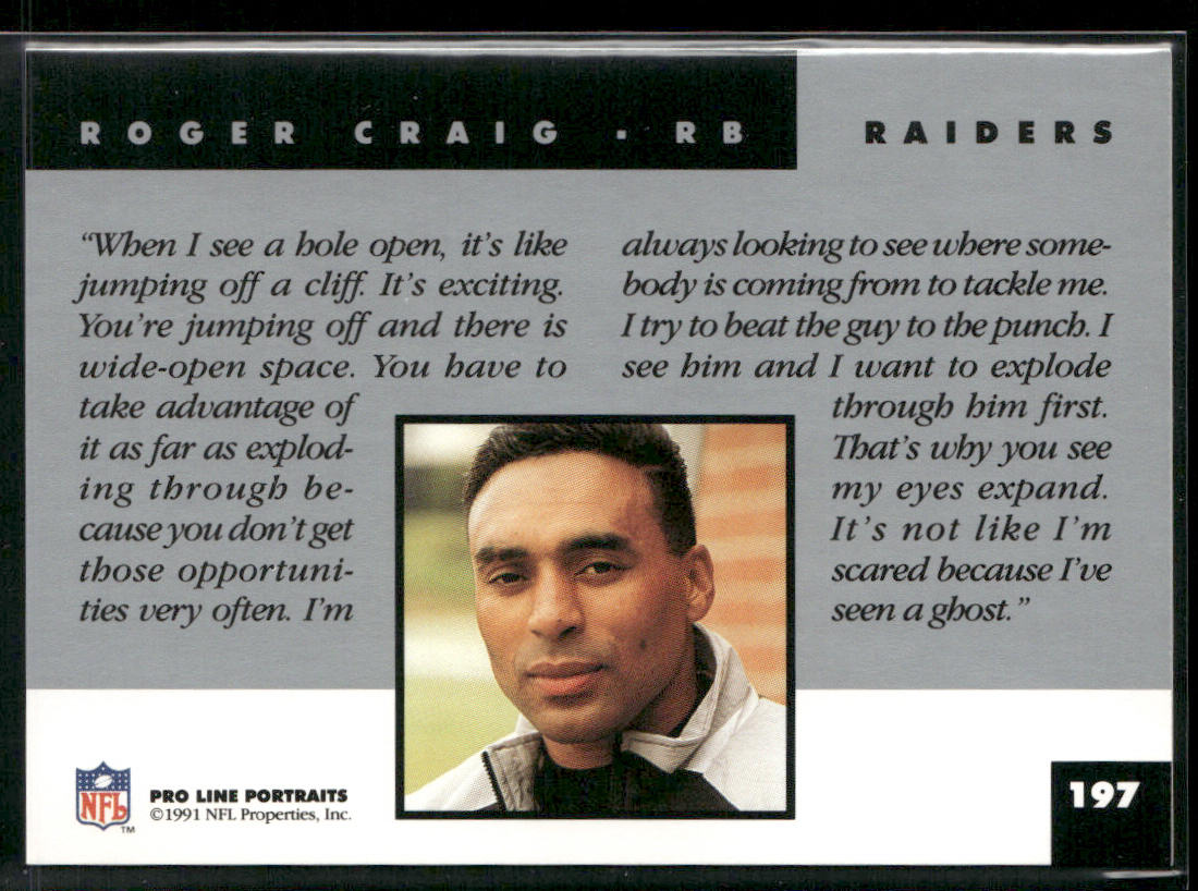 Roger Craig 1991 Pro Line Portraits #197 Los Angeles Raiders