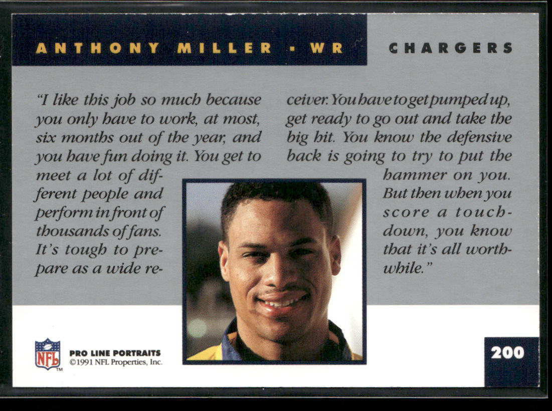 Anthony Miller 1991 Pro Line Portraits #200 San Diego Chargers