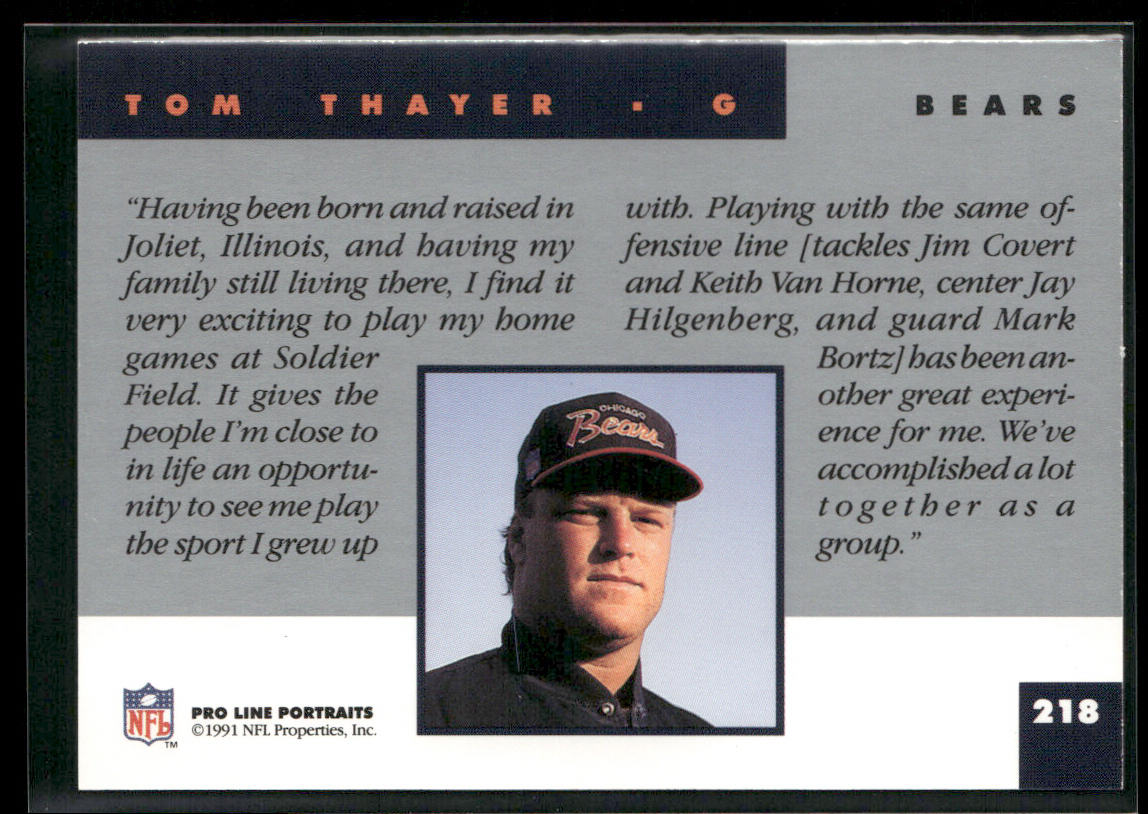 Tom Thayer 1991 Pro Line Portraits #218 Chicago Bears