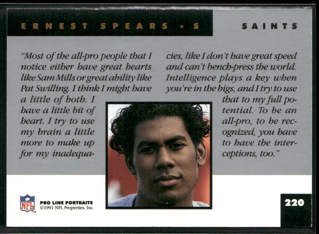 Ernest Spears 1991 Pro Line Portraits #220 RC New Orleans Saints