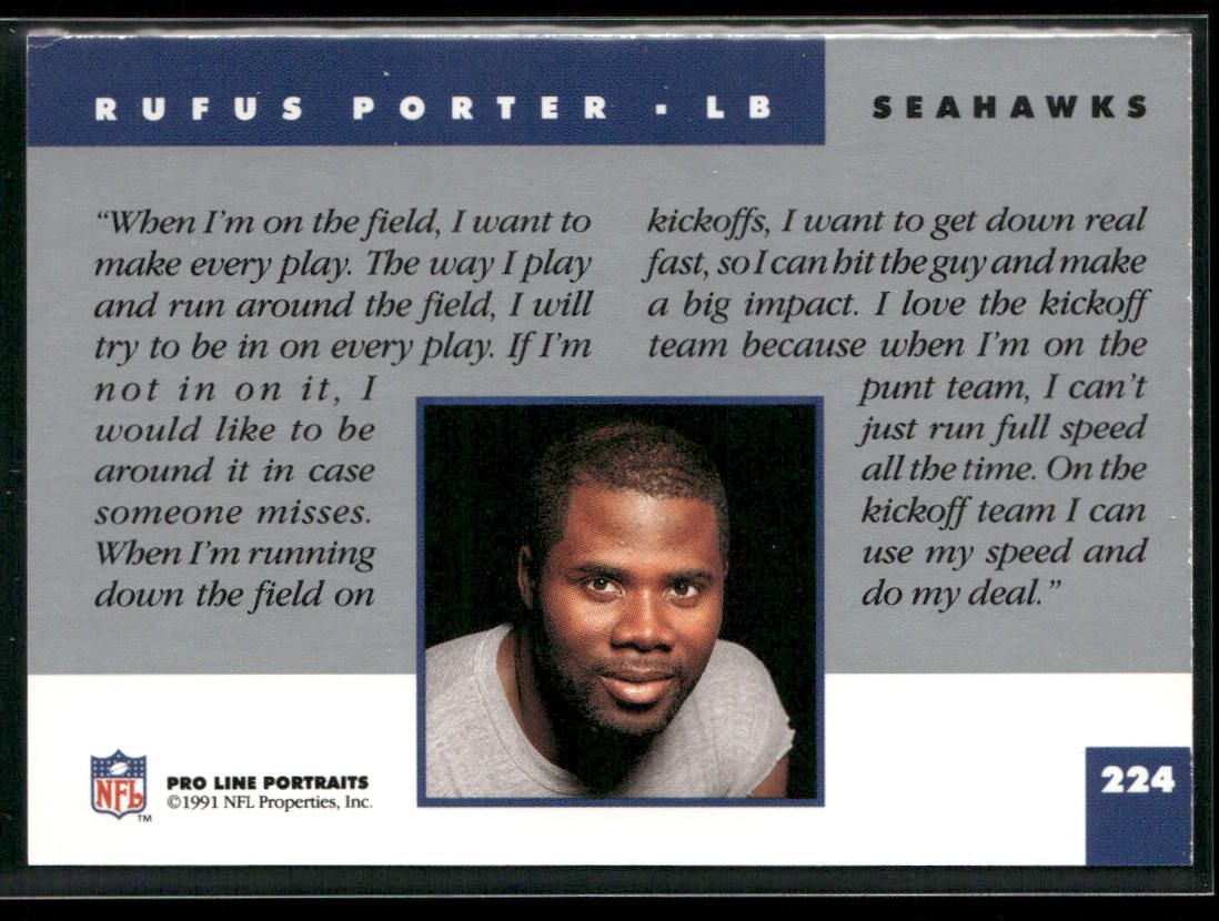 Rufus Porter 1991 Pro Line Portraits #224 Seattle Seahawks