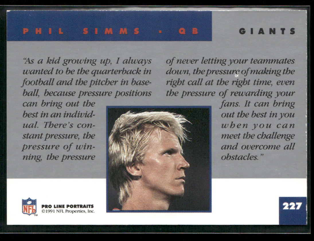 Phil Simms 1991 Pro Line Portraits #227 New York Giants
