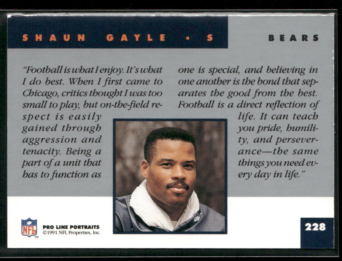 Shaun Gayle 1991 Pro Line Portraits #228 Chicago Bears