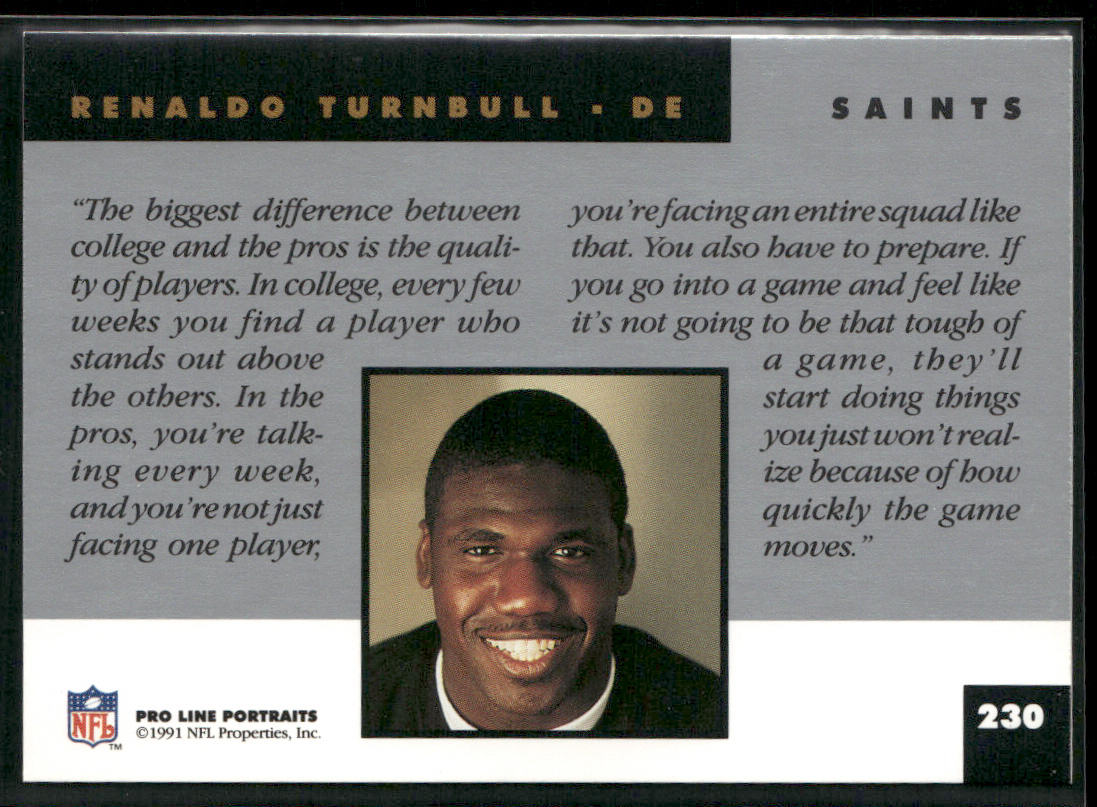 Renaldo Turnbull 1991 Pro Line Portraits #230 New Orleans Saints