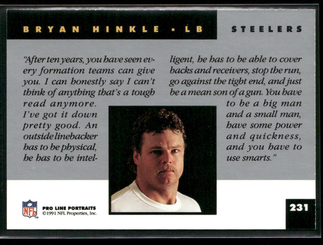 Bryan Hinkle 1991 Pro Line Portraits #231 Pittsburgh Steelers