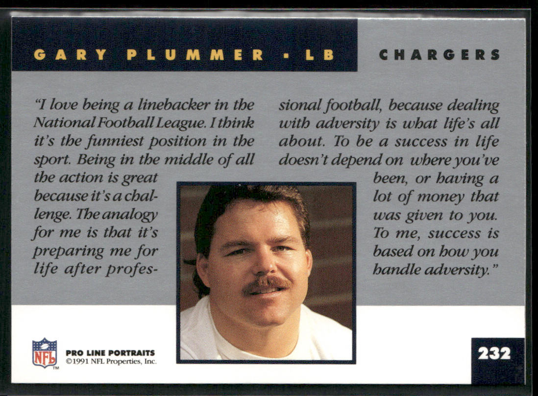 Gary Plummer 1991 Pro Line Portraits #232 San Diego Chargers