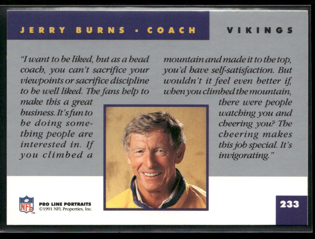 Jerry Burns 1991 Pro Line Portraits #233 Minnesota Vikings