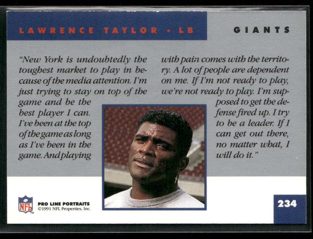 Lawrence Taylor 1991 Pro Line Portraits #234 New York Giants