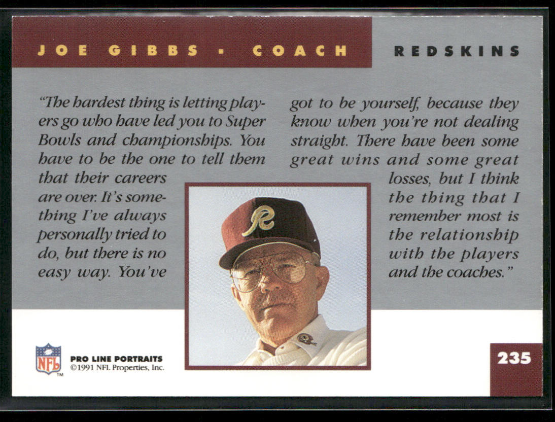 Joe Gibbs 1991 Pro Line Portraits #235 Washington Redskins