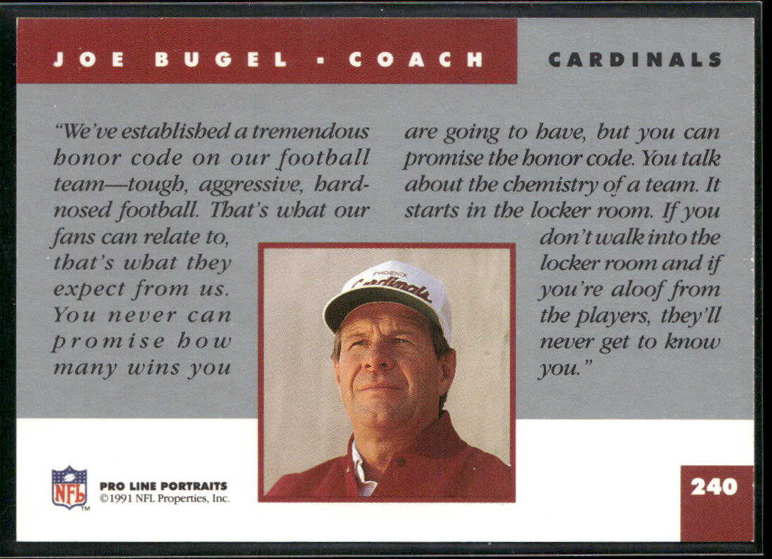 Joe Bugel 1991 Pro Line Portraits #240 Phoenix Cardinals