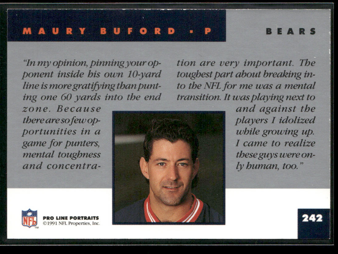 Maury Buford 1991 Pro Line Portraits #242 Chicago Bears