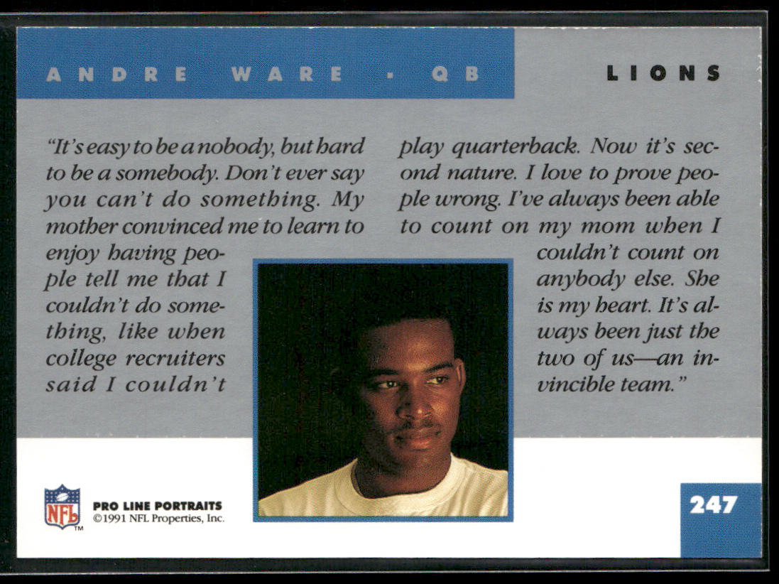 Andre Ware 1991 Pro Line Portraits #247 Detroit Lions
