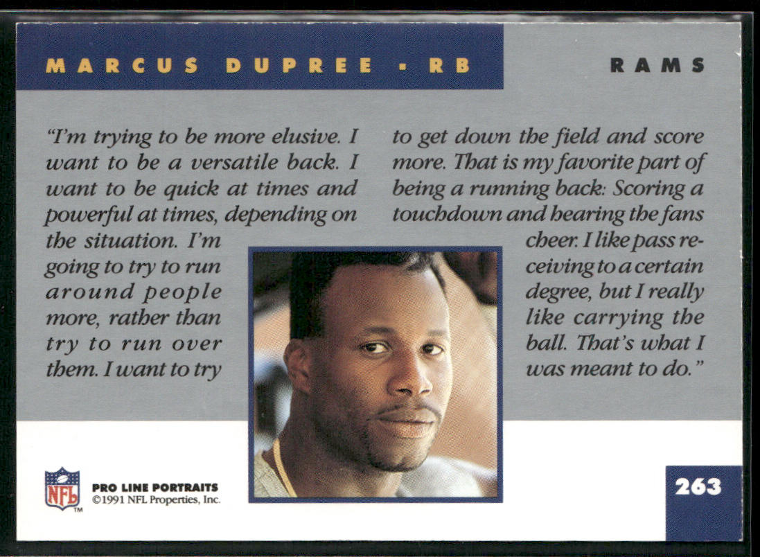 Marcus Dupree 1991 Pro Line Portraits #263 Los Angeles Rams