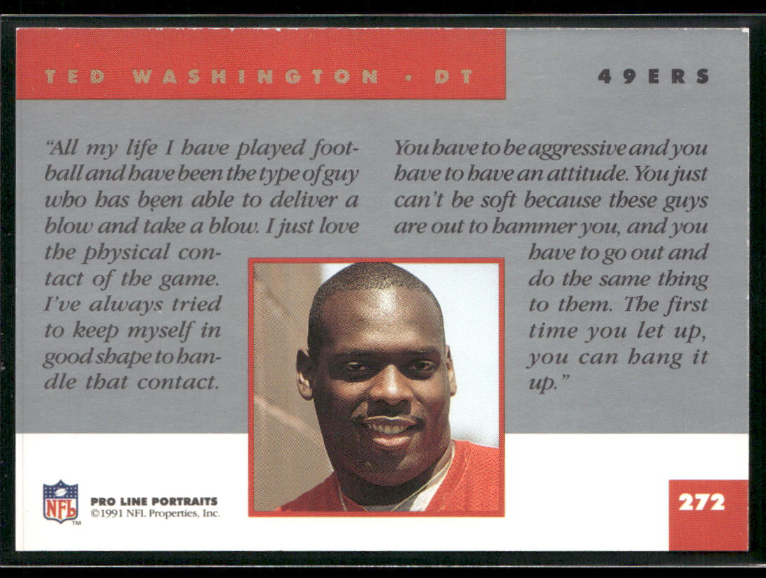 Ted Washington 1991 Pro Line Portraits #272 RC San Francisco 49ers