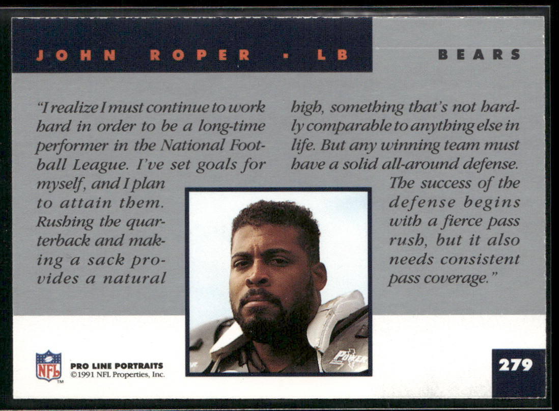 John Roper 1991 Pro Line Portraits #279 Chicago Bears