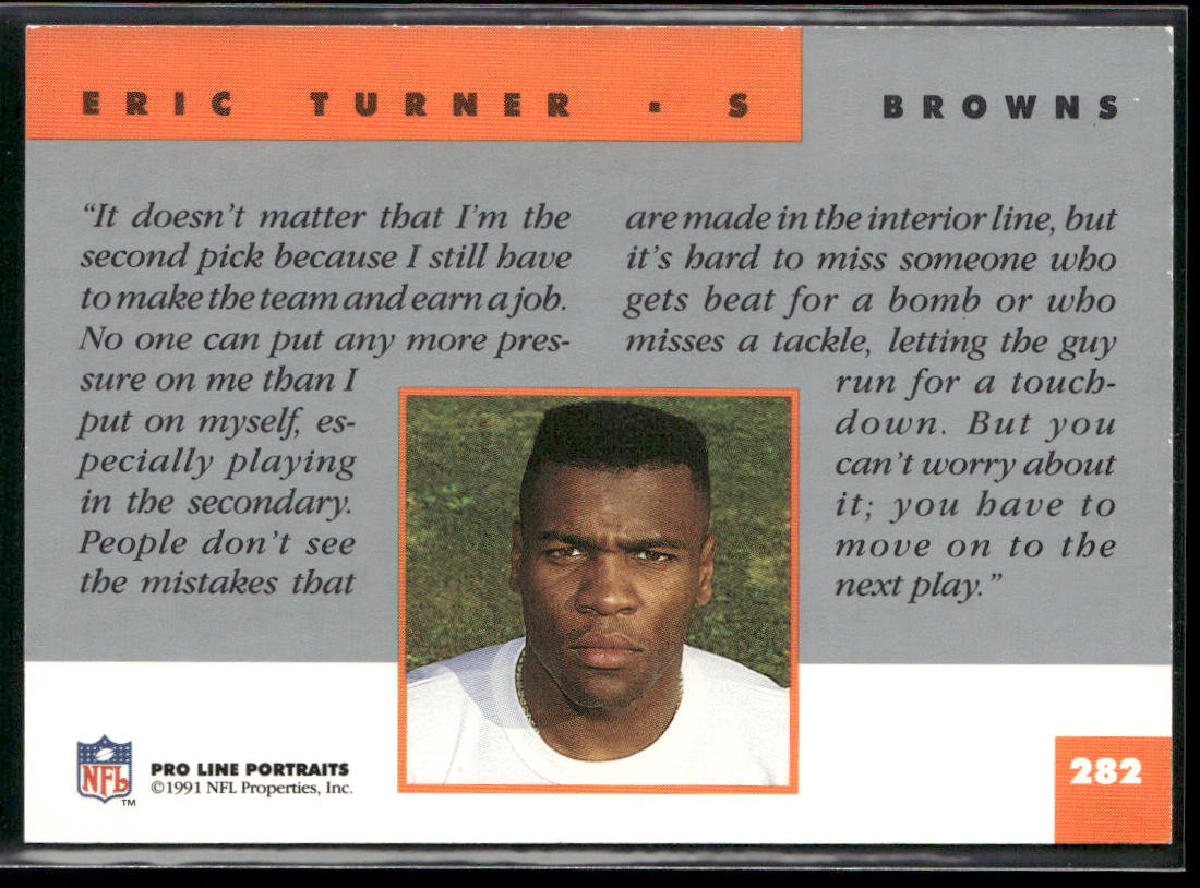 Eric Turner 1991 Pro Line Portraits #282 RC Cleveland Browns