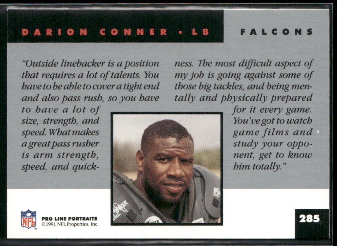 Darion Conner 1991 Pro Line Portraits #285 Atlanta Falcons