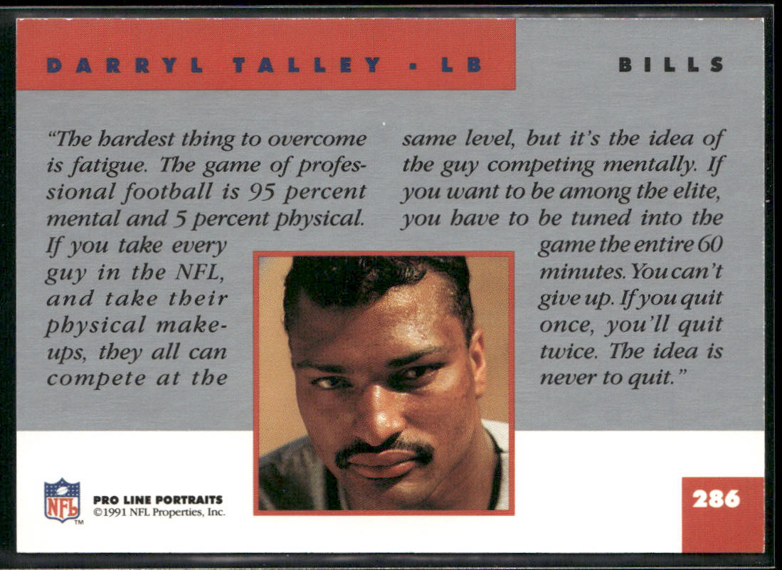 Darryl Talley 1991 Pro Line Portraits #286 Buffalo Bills