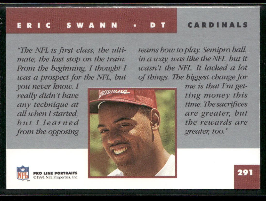 Eric Swann 1991 Pro Line Portraits #291 RC Phoenix Cardinals