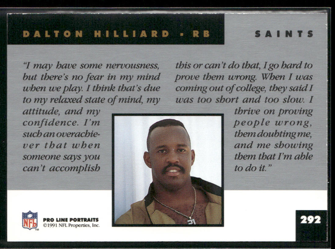 Dalton Hilliard 1991 Pro Line Portraits #292 New Orleans Saints