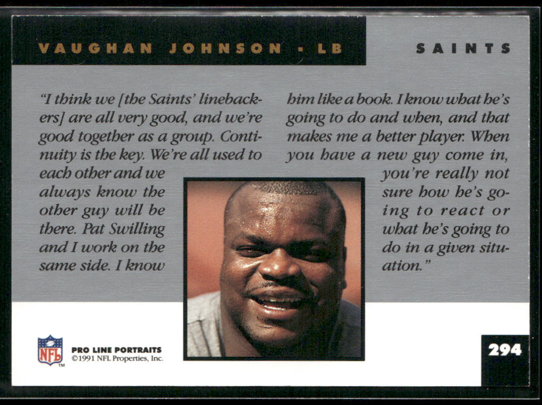Vaughan Johnson 1991 Pro Line Portraits #294 New Orleans Saints