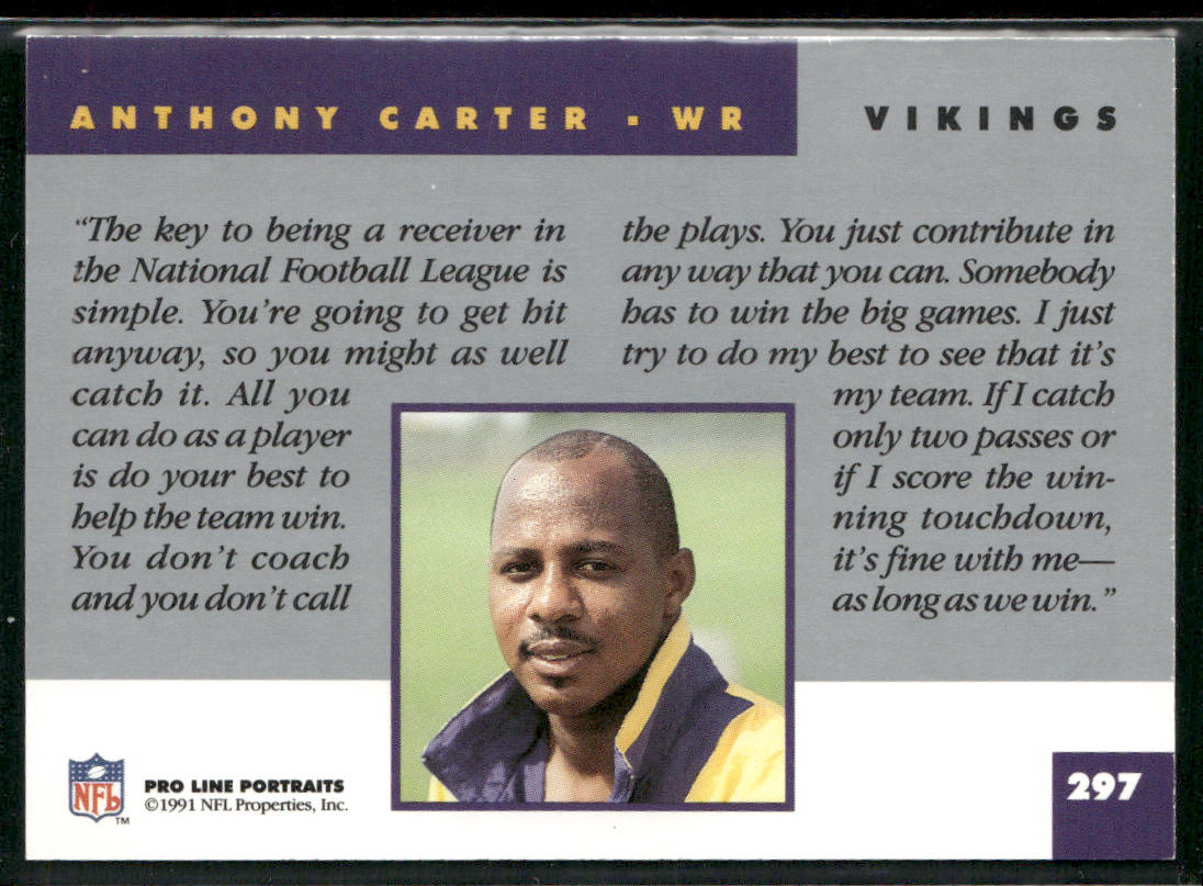 Anthony Carter 1991 Pro Line Portraits #297 Minnesota Vikings