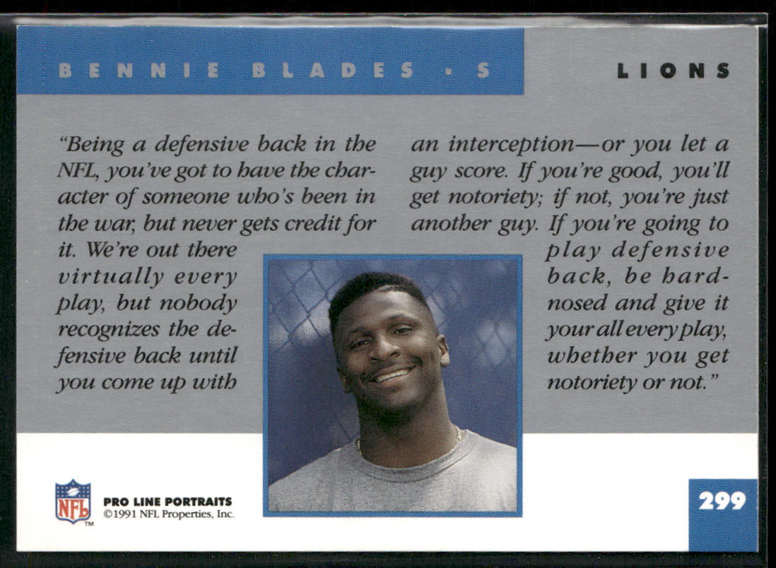 Bennie Blades 1991 Pro Line Portraits #299 Detroit Lions