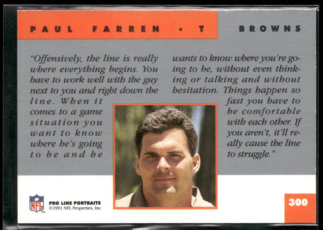 Paul Farren 1991 Pro Line Portraits #300 Cleveland Browns
