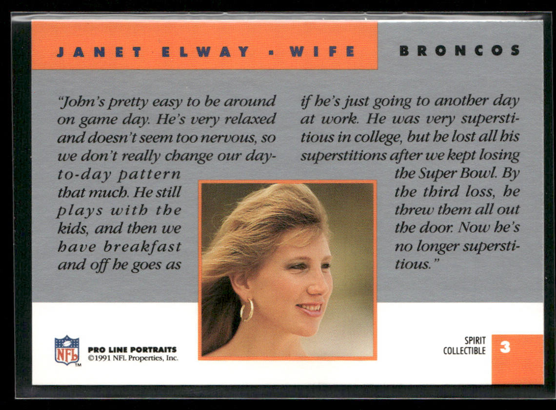 Janet Elway 1991 Pro Line Portraits Spirit Wives #3 Denver Broncos