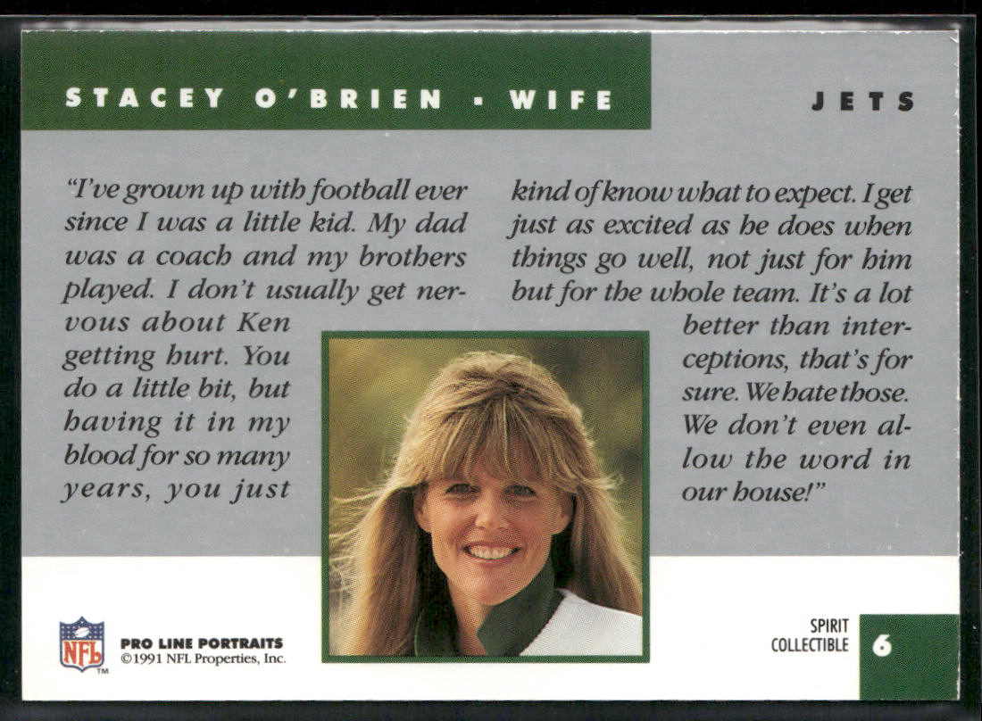 Stacey O'Brien 1991 Pro Line Portraits Spirit Wives #6 New York Jets