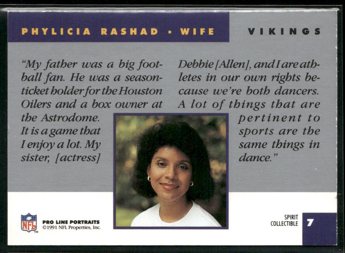 Phylicia Rashad 1991 Pro Line Portraits Spirit Wives #7 Minnesota Vikings