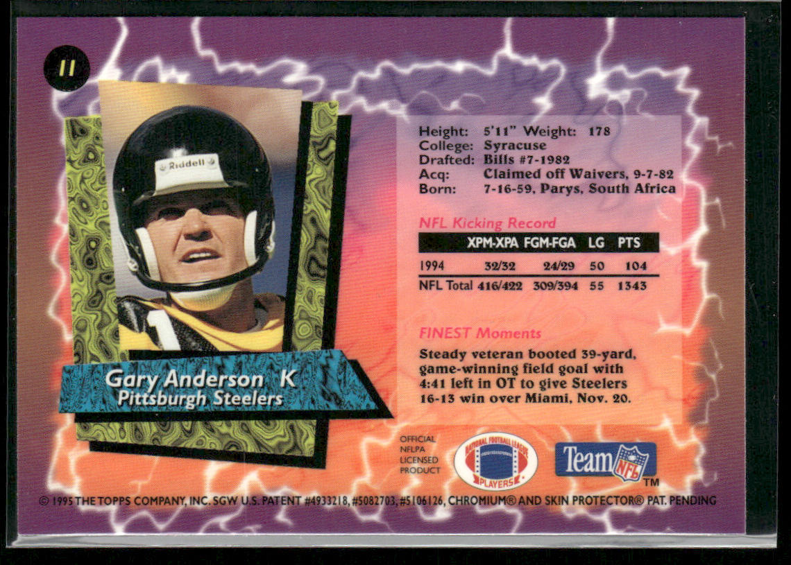 Gary Anderson 1995 Finest #11 Pittsburgh Steelers