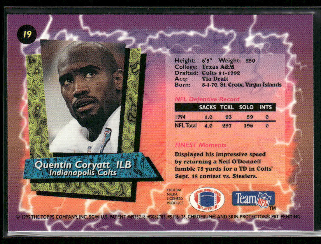 Quentin Coryatt 1995 Finest #19 Indianapolis Colts
