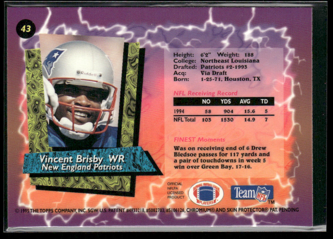 Vincent Brisby 1995 Finest #43 New England Patriots