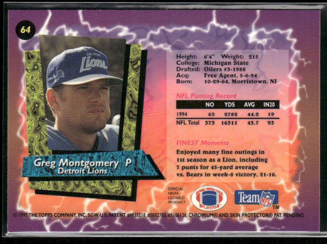 Greg Montgomery 1995 Finest #64 Detroit Lions