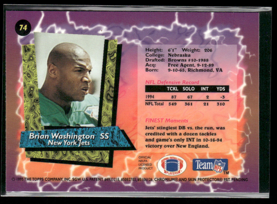 Brian Washington 1995 Finest #74 New York Jets