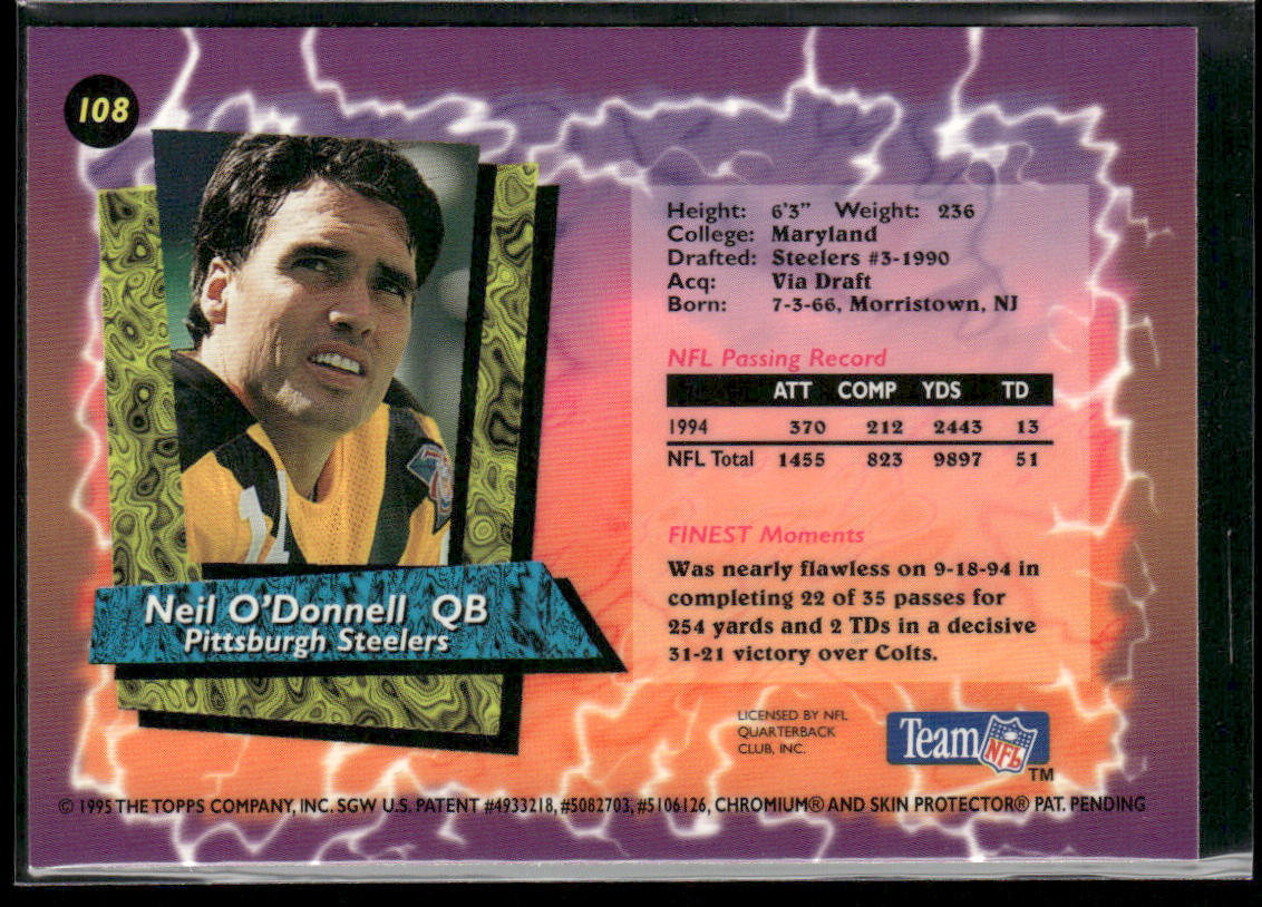 Neil O'Donnell 1995 Finest #108 Pittsburgh Steelers
