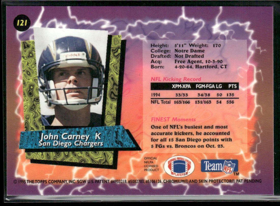John Carney 1995 Finest #121 San Diego Chargers