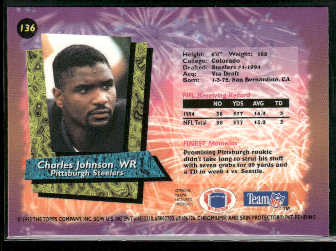 Charles Johnson 1995 Finest #136 Pittsburgh Steelers