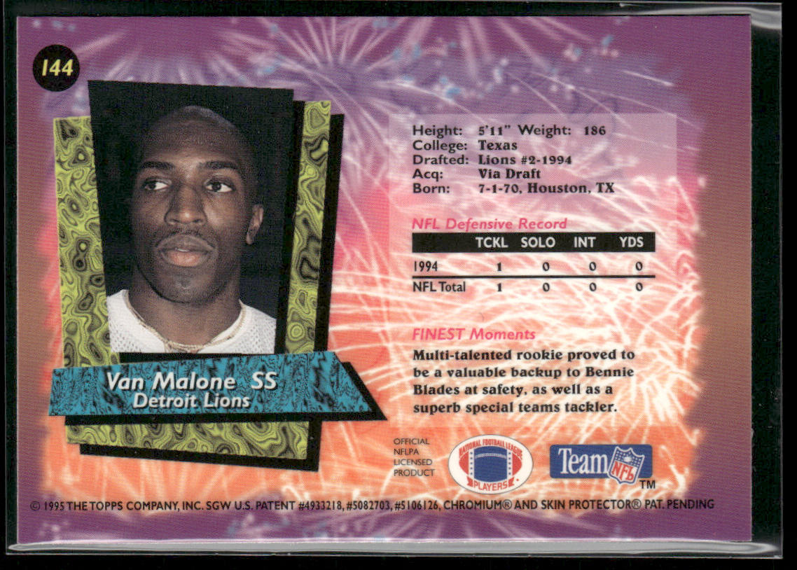 Van Malone 1995 Finest #144 Detroit Lions
