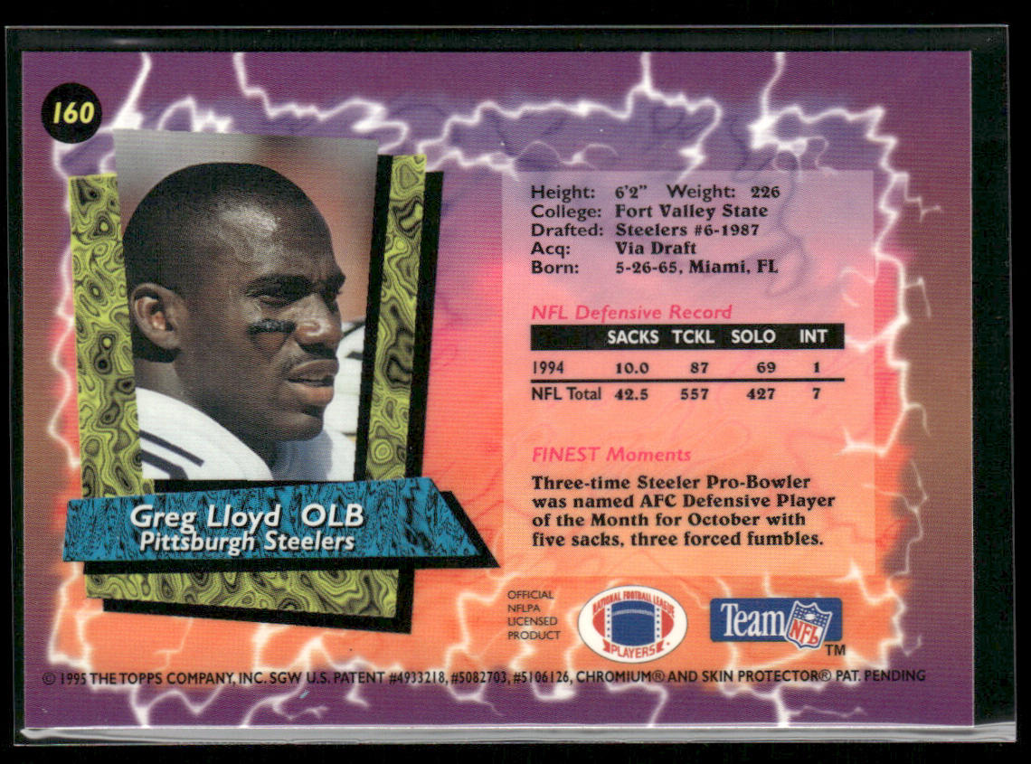 Greg Lloyd 1995 Finest #160 Pittsburgh Steelers