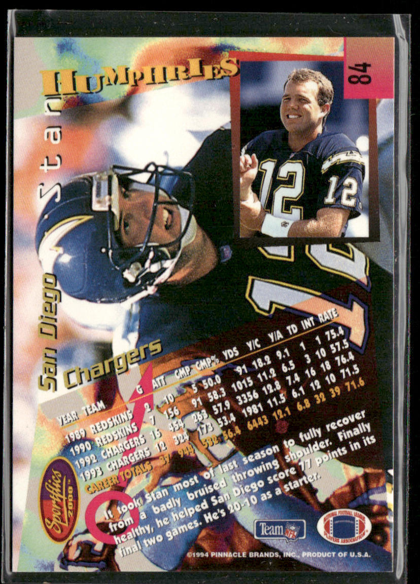 Stan Humphries 1994 Sportflics #84 San Diego Chargers